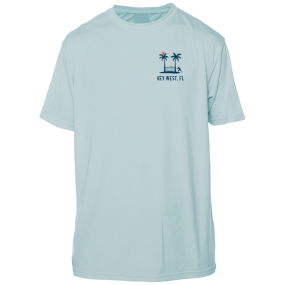 A Southernmost Pickleball Logo Short Sleeve Performance Shirt with a palm tree on it.