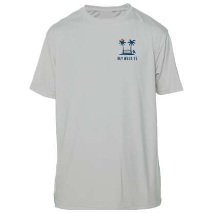A Southernmost Pickleball Logo Short Sleeve Performance Shirt with an image of a palm tree.