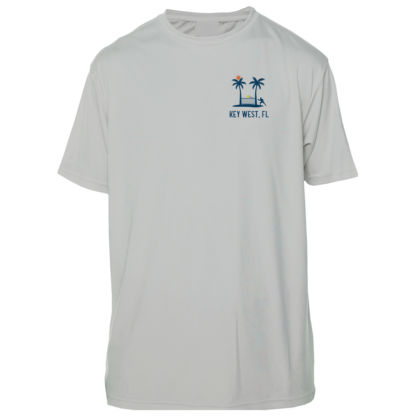 A Southernmost Pickleball Logo Short Sleeve Performance Shirt with an image of a palm tree.