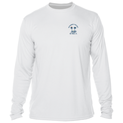 A Southernmost Pickleball Beach Side Long Sleeve Performance Shirt with a blue logo.