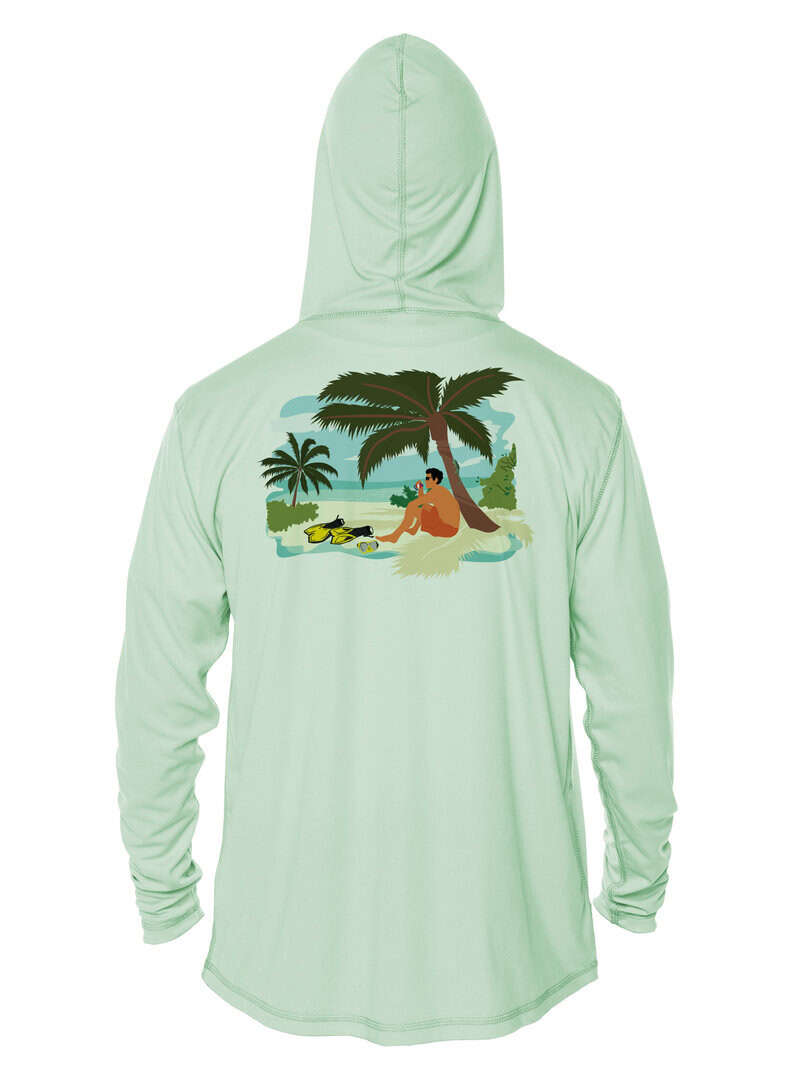 UPF 50+ sun protection hoodie with tropical beach design, perfect for outdoor activities in Key West.
