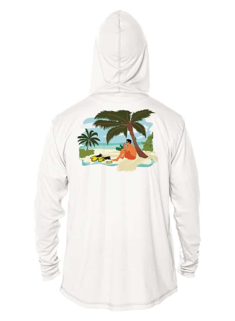UPF 50+ sun protection hoodie with tropical beach design, perfect for outdoor activities in Key West.