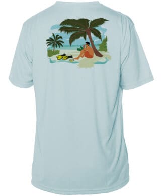 Sun protection hoodie with tropical beach scene print, ideal for outdoor activities in Key West.