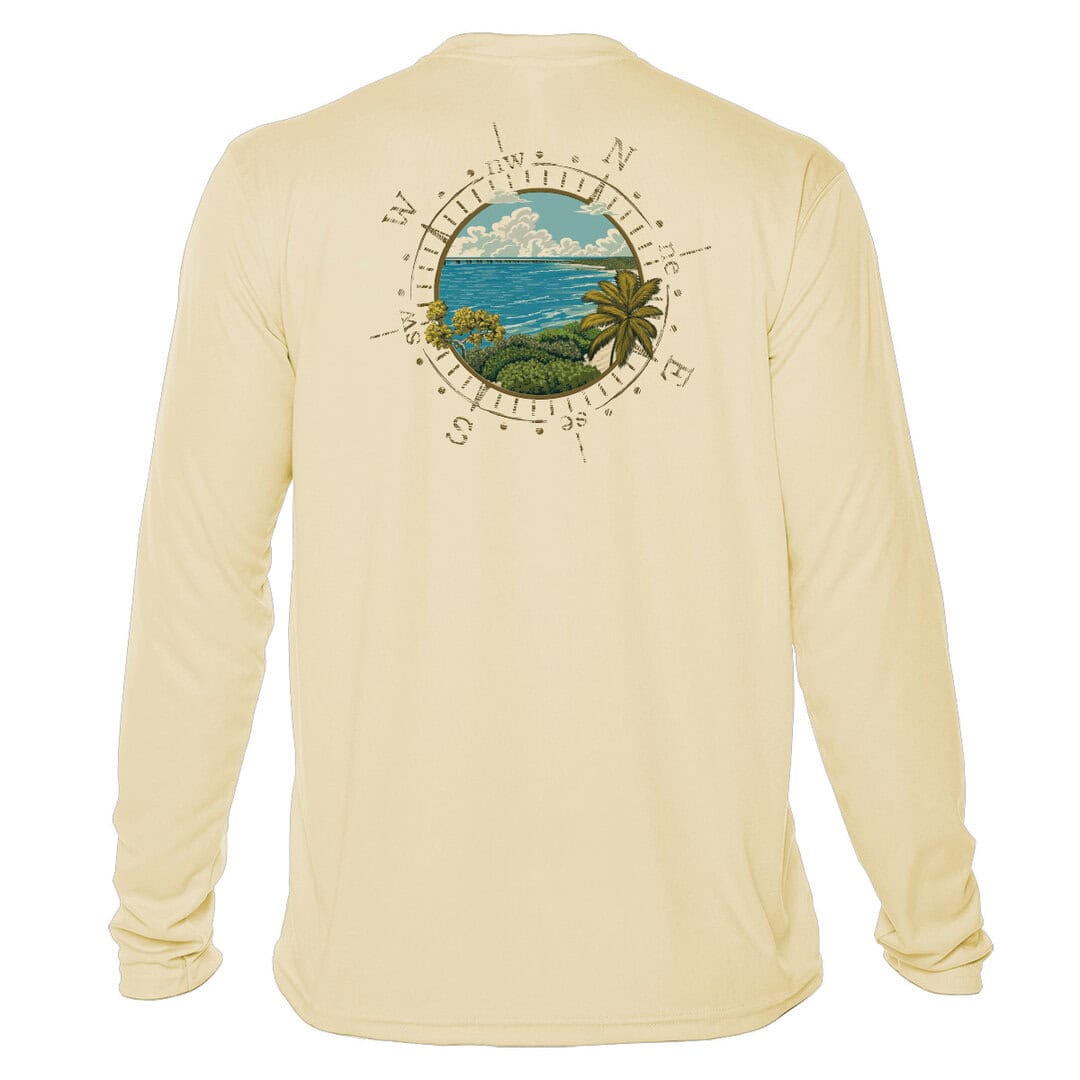 Sun protection UPF 50+ long sleeve shirt in pale yellow. Perfect for beach days and outdoor activiti.