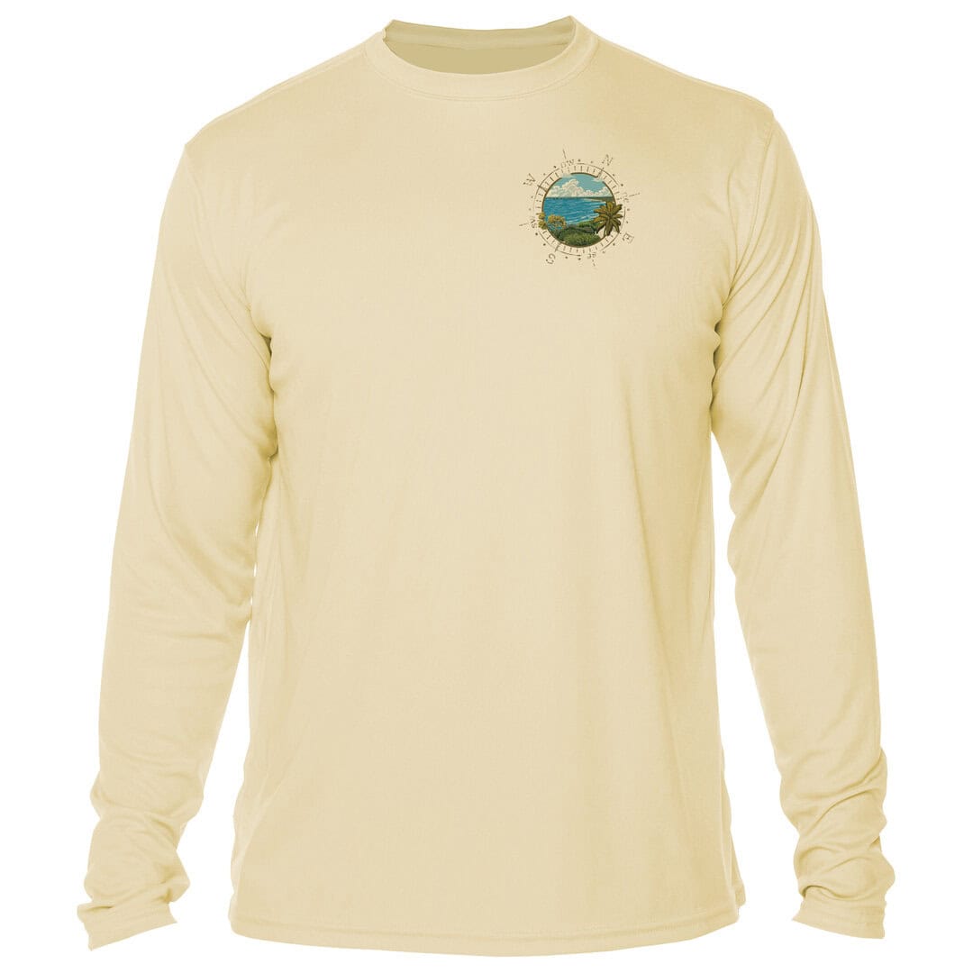 Long-sleeve sun shirt with Key West island graphic, perfect for beach days.