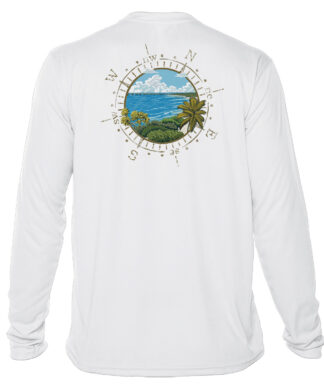 Sun protection UPF 50+ long sleeve shirt with Bahia Honda island design.