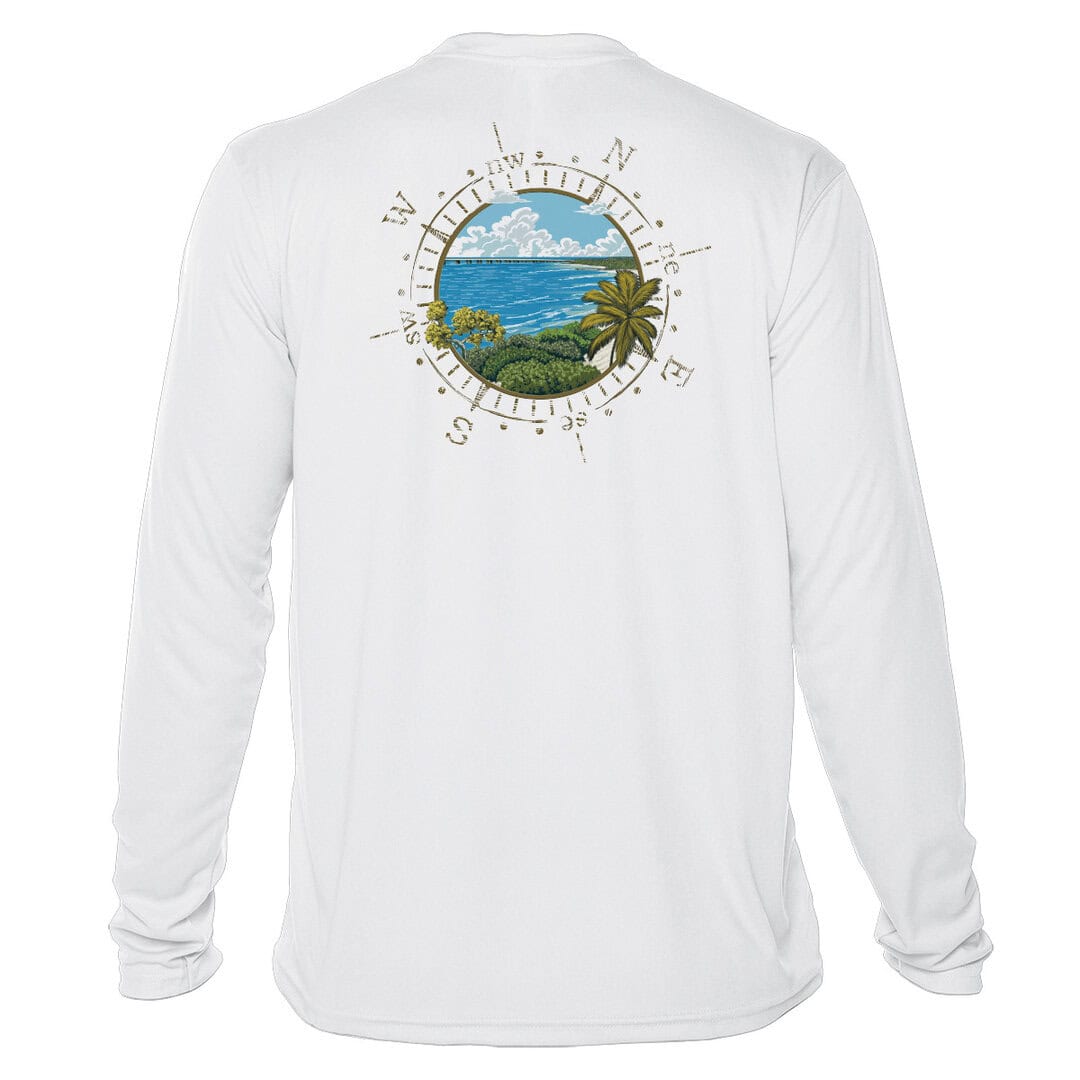 Sun protection UPF 50+ long sleeve shirt with Bahia Honda island design.