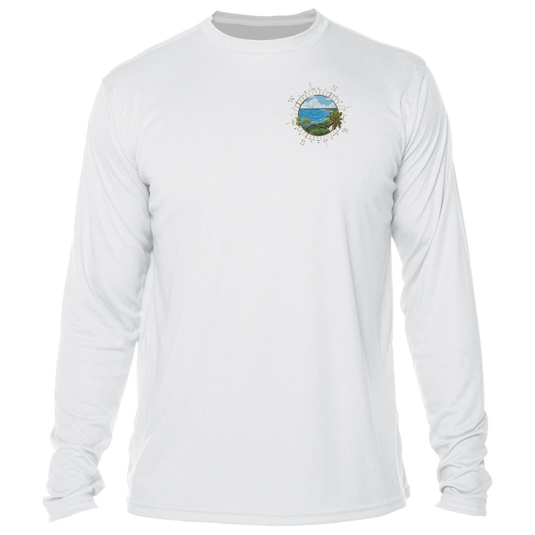 White long sleeve shirt with Key West scenic logo, perfect for sun protection.