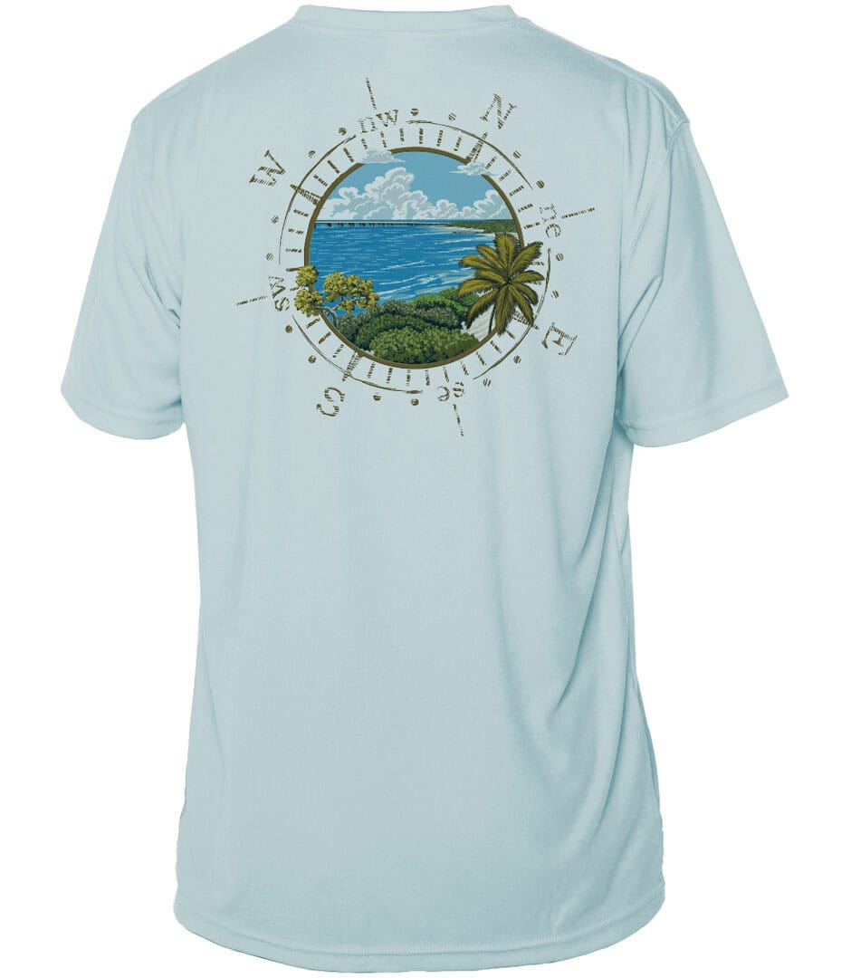 Sun Shirts with Bahia Honda compass design, UPF 50+ protection, Arctic Blue, XS.