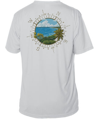 Sun Shirts with Bahia Honda compass design, UPF 50+ protection, short sleeve, Pearl Grey, XS.