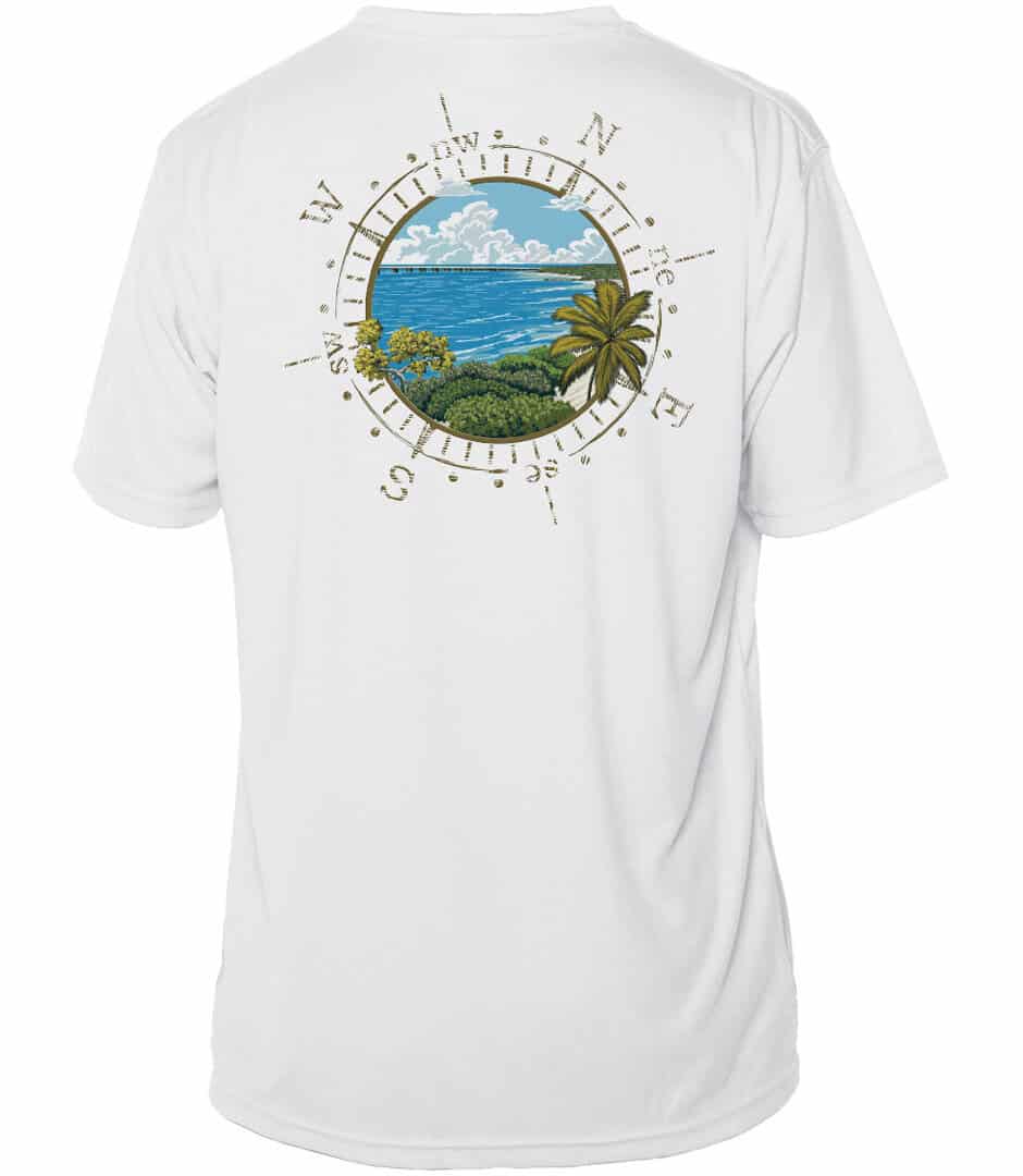 Sun Shirts with Bahia Honda compass design, UPF 50+ protection, perfect for beach days.