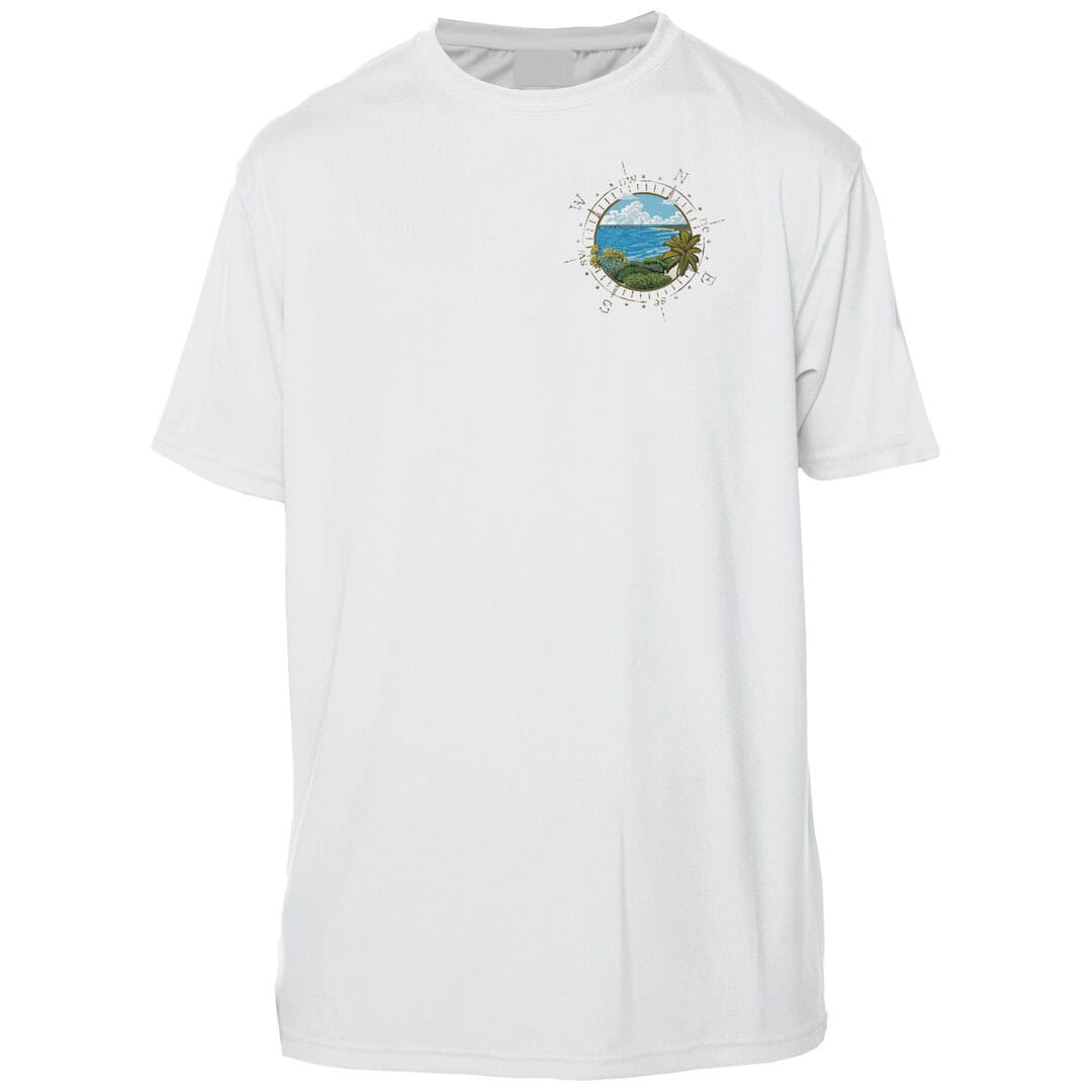 White T-shirt with Key West sun and ocean graphic design.