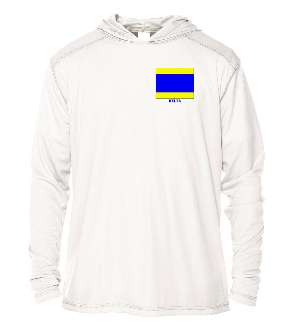 Delta Flag Sun Shirt with Blue and Yellow Design.