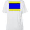 Sun Shirt with bold blue and yellow design, UPF 50+ protection, and humorous message.