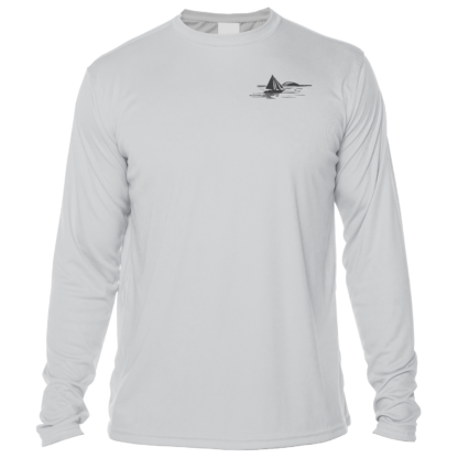 A men's long sleeve sun shirt with an image of a sailboat.