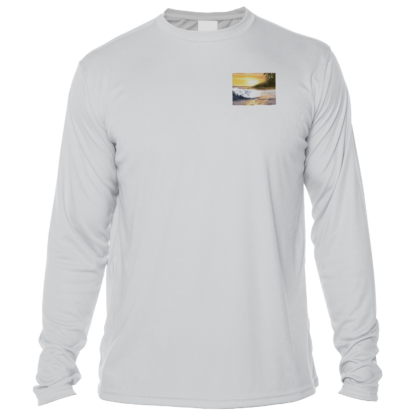 The men's long sleeve sun shirt with an image of a sunset.