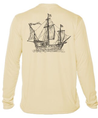 Tall Ship UPF 50+ Long Sleeve Pale Yellow Sun Shirt for Men.