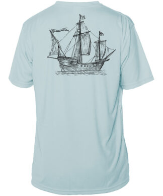 UPF 50+ sun protection shirt featuring a tall ship design, perfect for beach and outdoor activities.