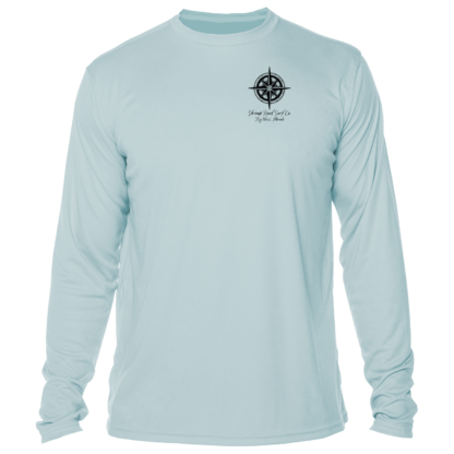 The Shrimp Road Surf Co - Navigation Chart Sun Shirt - UV Crew Long Sleeve in light blue.