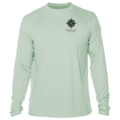 The men's Shrimp Road Surf Co - Navigation Chart Sun Shirt - UV Crew Long Sleeve t-shirt in mint green, a UV shirt.
