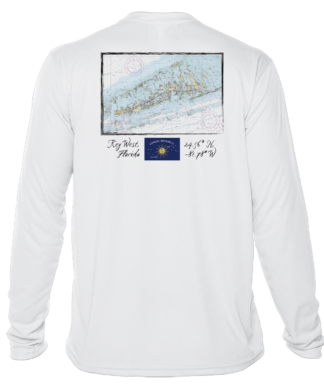 A Shrimp Road Surf Co - Navigation Chart Sun Shirt - UV Crew Long Sleeve with a map on it.