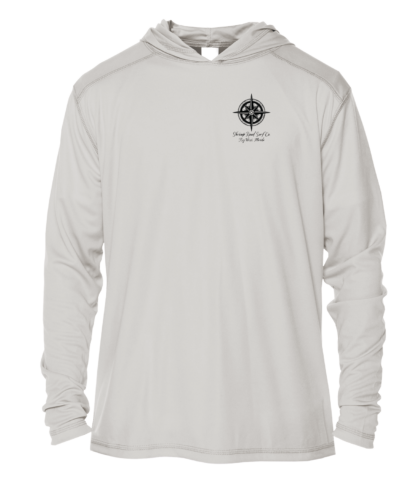 The Shrimp Road Surf Co - Navigation Chart Sun Shirt - UV Hoodie features a compass.