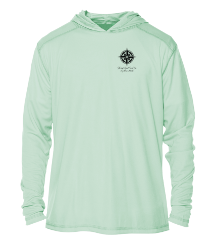 The Shrimp Road Surf Co - Navigation Chart Sun Shirt - UV Hoodie in mint green.