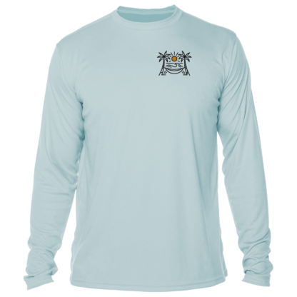 A Shrimp Road Surf Co - Local Vibe Sun Shirt - UV Crew Long Sleeve with an image of a palm tree.