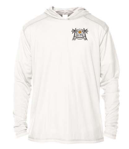 A Shrimp Road Surf Co - Local Vibe Sun Shirt - UV Hoodie with an image of a palm tree