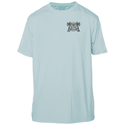 A Shrimp Road Surf Co - Local Vibe Sun Shirt - UV Crew Short Sleeve with an image of a palm tree.