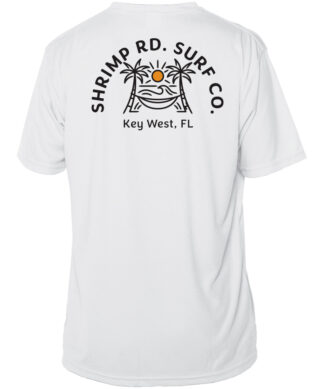 UPF 50+ Key West Surf T-Shirt with Palm Tree & Sunset Design.