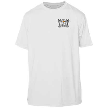 A Shrimp Road Surf Co - Local Vibe Sun Shirt - UV Crew Short Sleeve featuring an image of a palm tree.