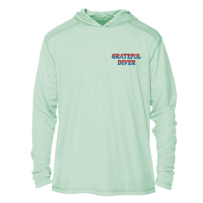 A Grateful Diver Sugar Skull UPF 50+ Hoodie with the words 'great day' on it.