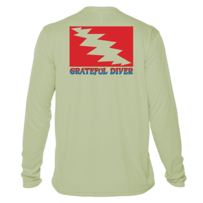 Grateful Diver Classic UV Shirt in sage back shot off figure