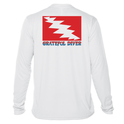 Grateful Diver Classic UV Shirt in white back shot off figure