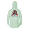 A Grateful Diver Sugar Skull UPF 50+ Hoodie with a skull and crossbones on it.