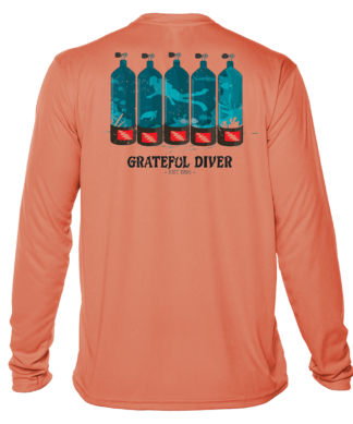 Grateful Diver Dive Tanks UV Shirt in salmon back shot off figure