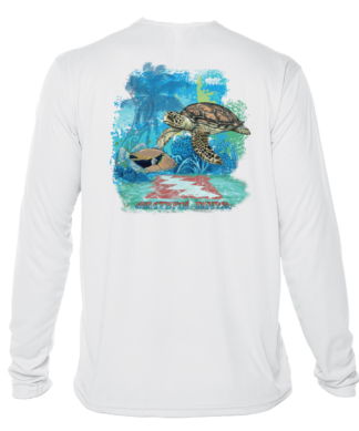 A Grateful Diver Aloha Turtle UV Shirt with an image of a turtle.