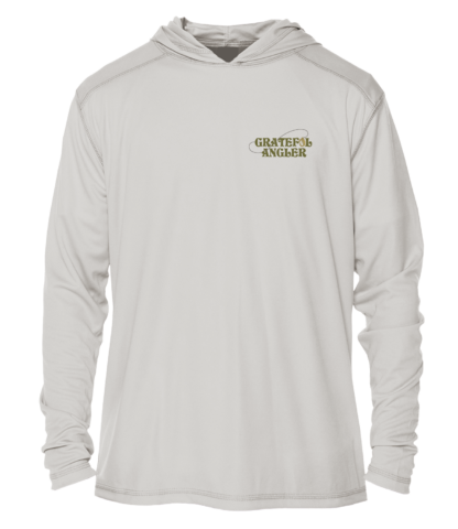 The Grateful Angler Sugar Skull UV Hoodie with a logo on it.