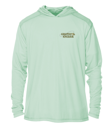 A Grateful Angler Sugar Skull UV Hoodie with a logo on it.