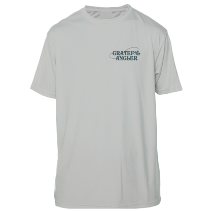 A gray Grateful Angler Lowcountry Redfish Short Sleeve UV Shirt with the words'greece mariner' on it.