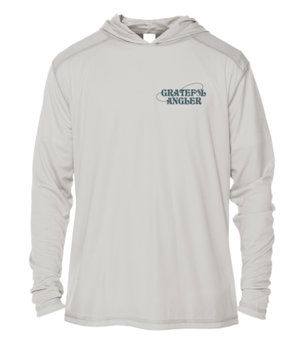A gray Grateful Angler Keys Tarpon UV Hoodie with the words craigslist hoodie.