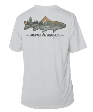 UV protected fishing shirt with mountain trout design for anglers. Perfect for outdoor fishing and s.