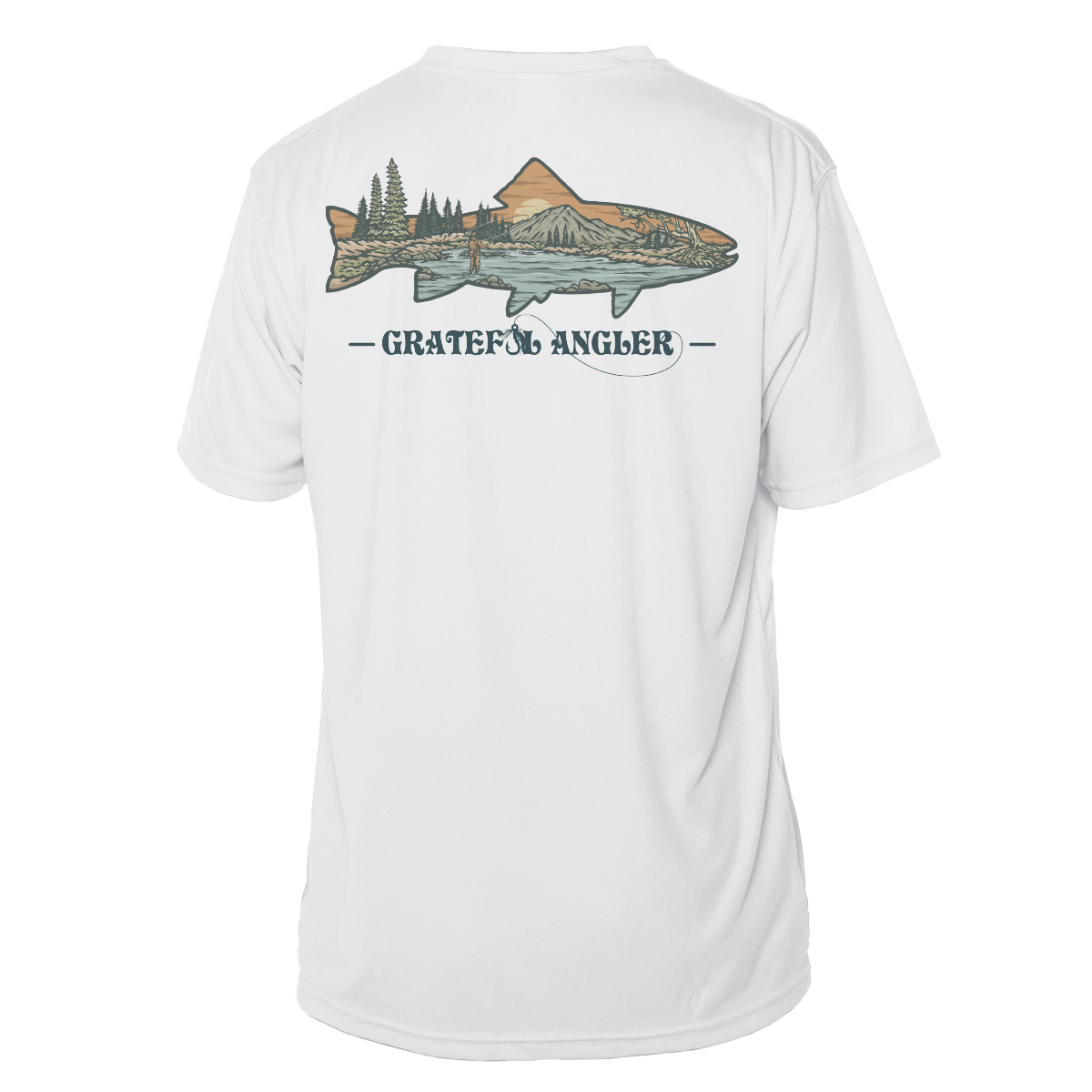 Grateful Angler Mountain Trout Short Sleeve UV Shirt - White,SM