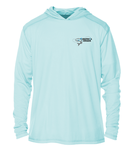 The Grateful Angler Skeleton Anglers UV Hoodie with the logo on it.