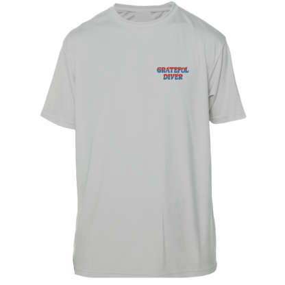 A Grateful Diver Underwater Jam Short Sleeve UV Shirt with a blue and red logo.
