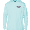 A light blue Grateful Diver Aloha Turtle UV Hoodie with the words grateful diver on it.