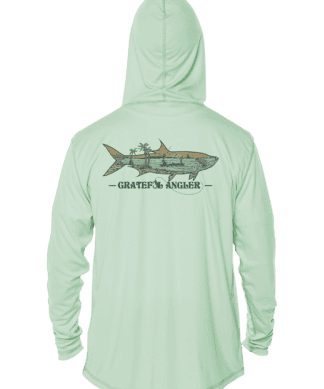 UPF 50+ Grateful Angler Keys Tarpon Hoodie for sun protection and fishing enthusiasts.