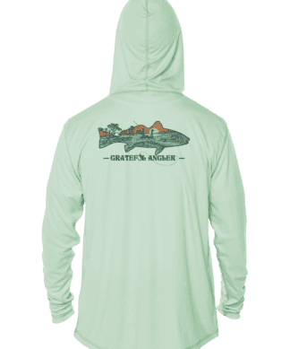 Redfish UPF 50+ hoodie for anglers, featuring a grateful angler design, perfect for sun protection d.