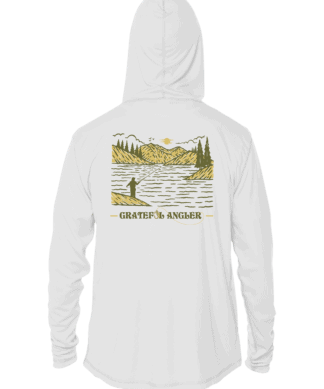 Grateful Angler mountain fishing UPF 50+ hoodie for sun protection and outdoor anglers.